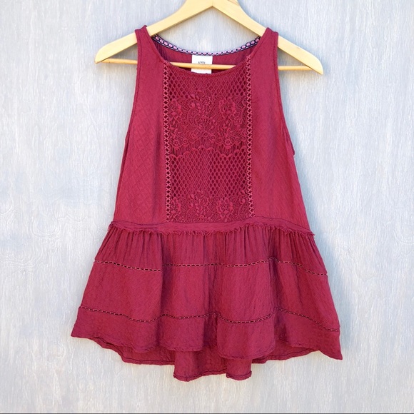 Knox Rose Tops - Knox Rose textured ruffle tank lace pink XS